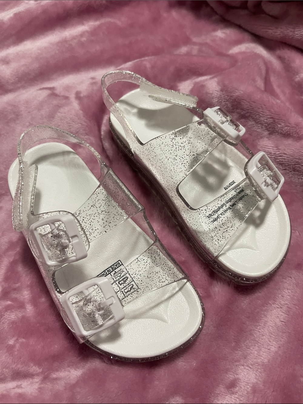 Toddler Girls Kids Clear Glitter Jelly Sandals - White